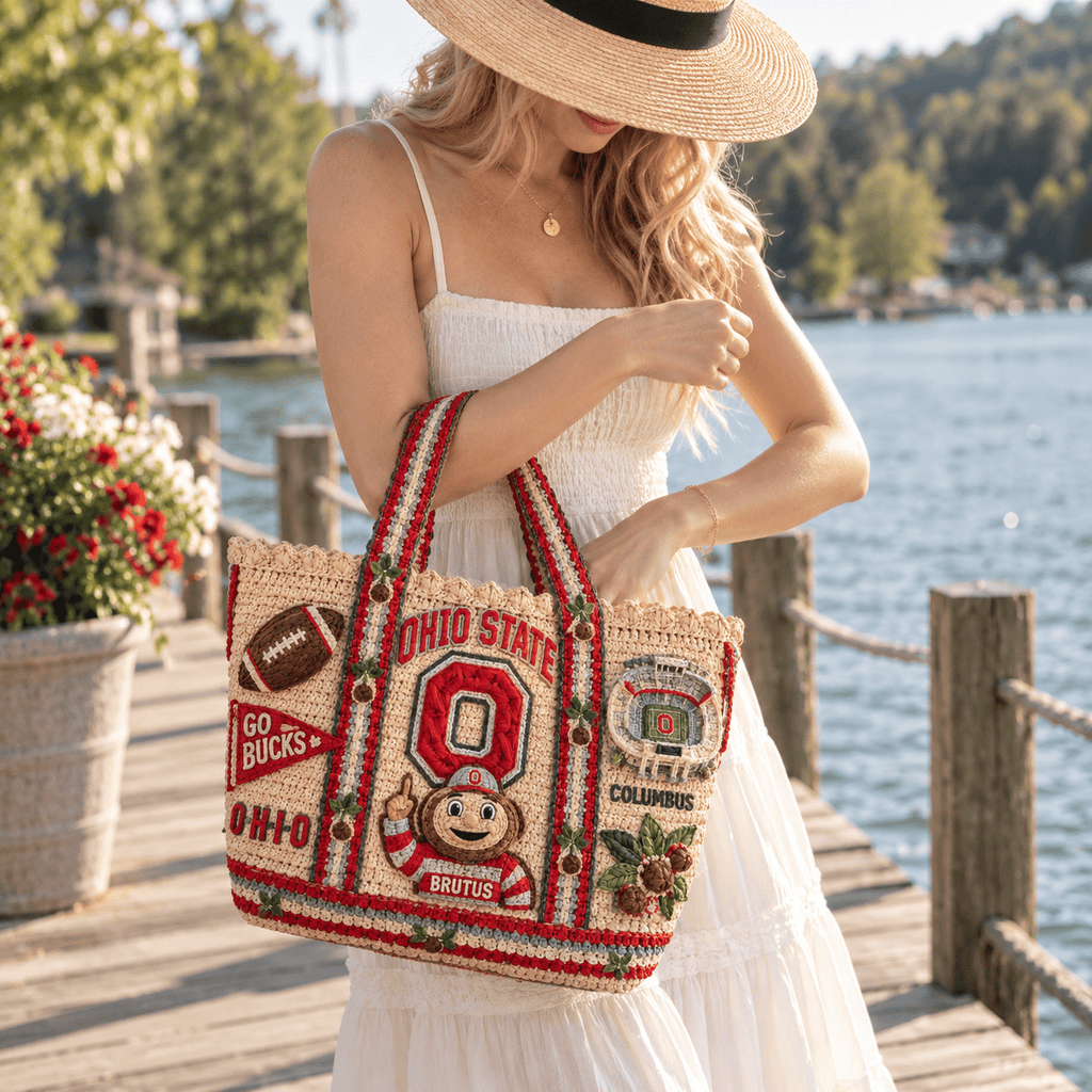 OSB Straw-Style Embellished Tote Bag HTTT