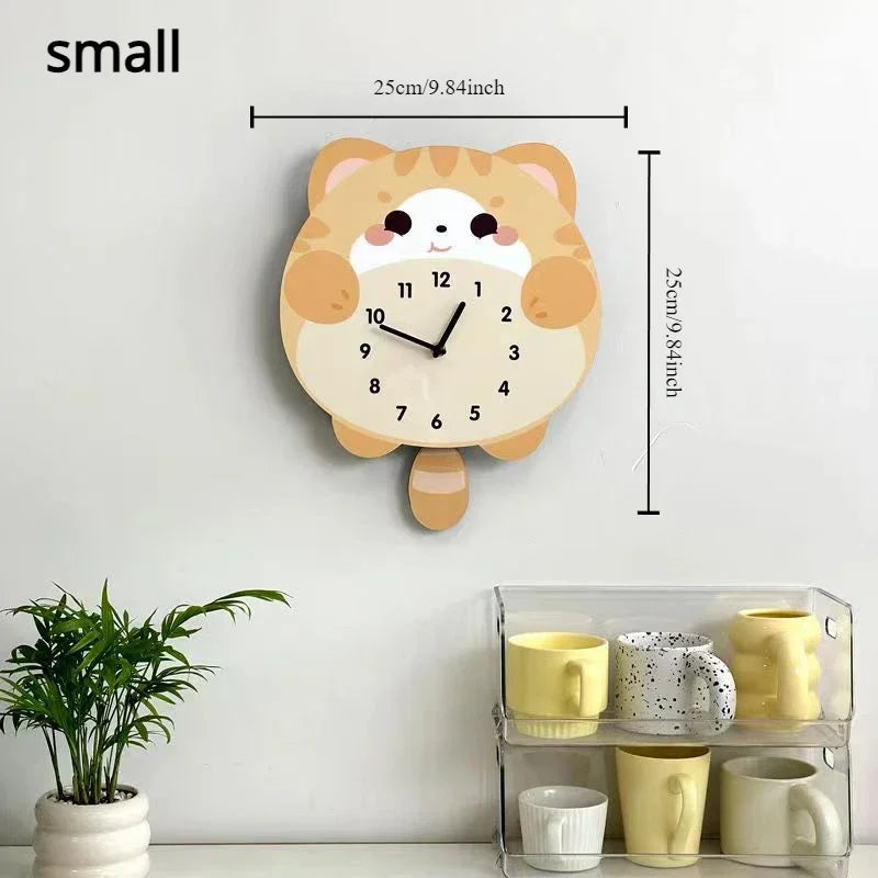 Rocking Cute Cat Wall Clock Living Room Decoration Simple Fashion Wall Clock Mute Punch Free Cartoon Wall Clock