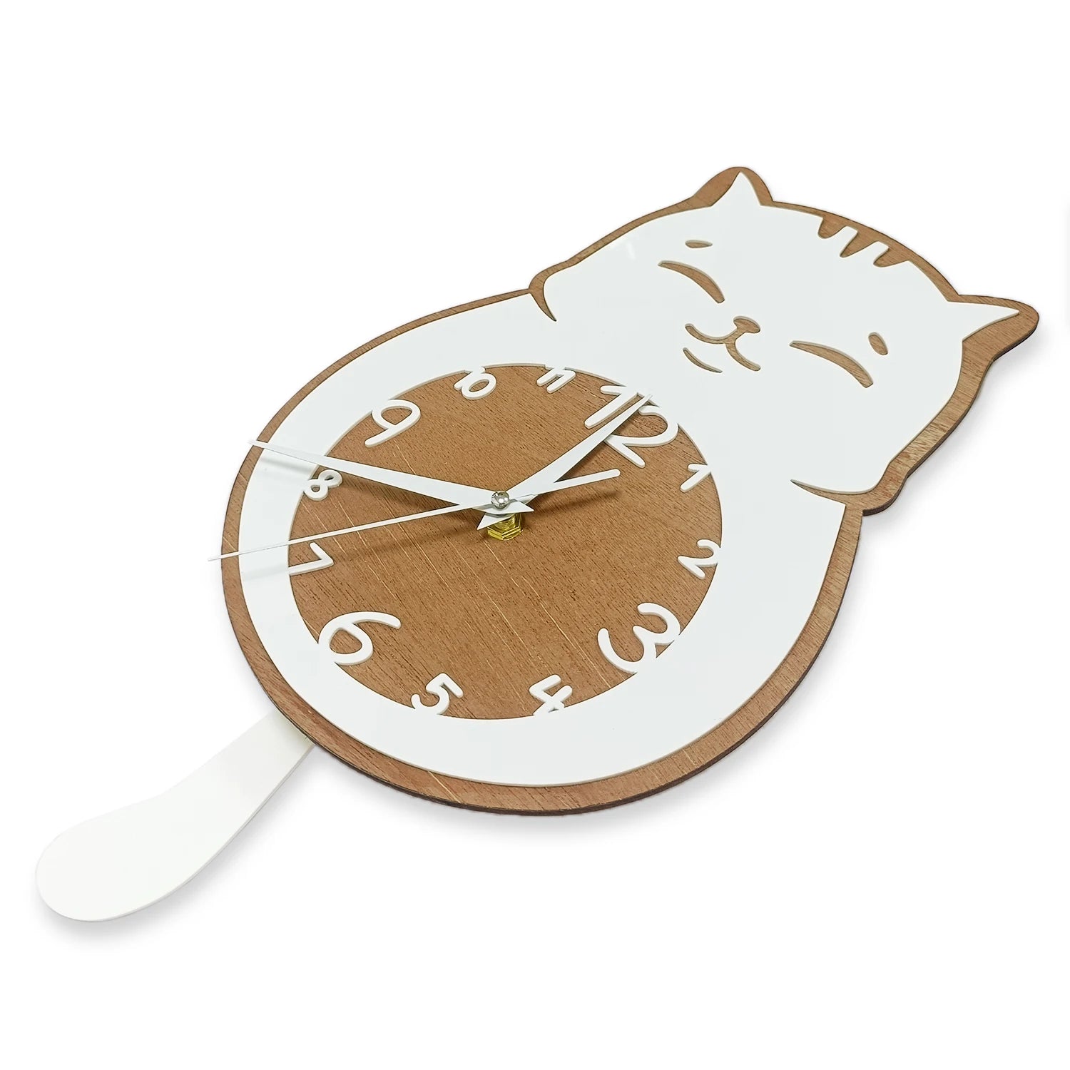 Waving White Cat Tail Wooden Pendulum Wall Clock for Kitty Pet Shop Cat Swinging Wall Clock Kitten Home Decor Cat Lovers Gift