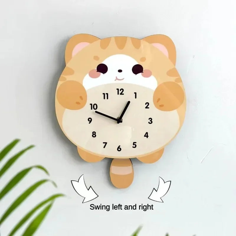 Rocking Cute Cat Wall Clock Living Room Decoration Simple Fashion Wall Clock Mute Punch Free Cartoon Wall Clock